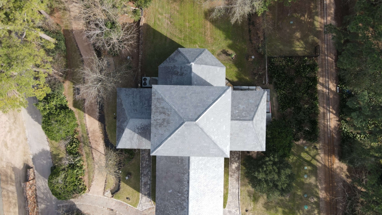 The Stone Chapel from above. The chapel is in the shape of a cross.