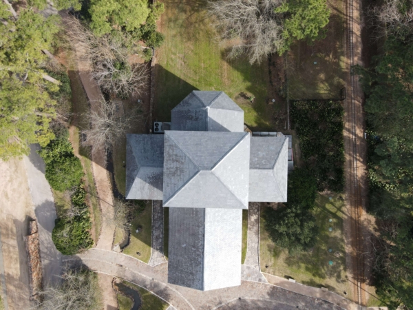 The Stone Chapel from above. The chapel is in the shape of a cross.