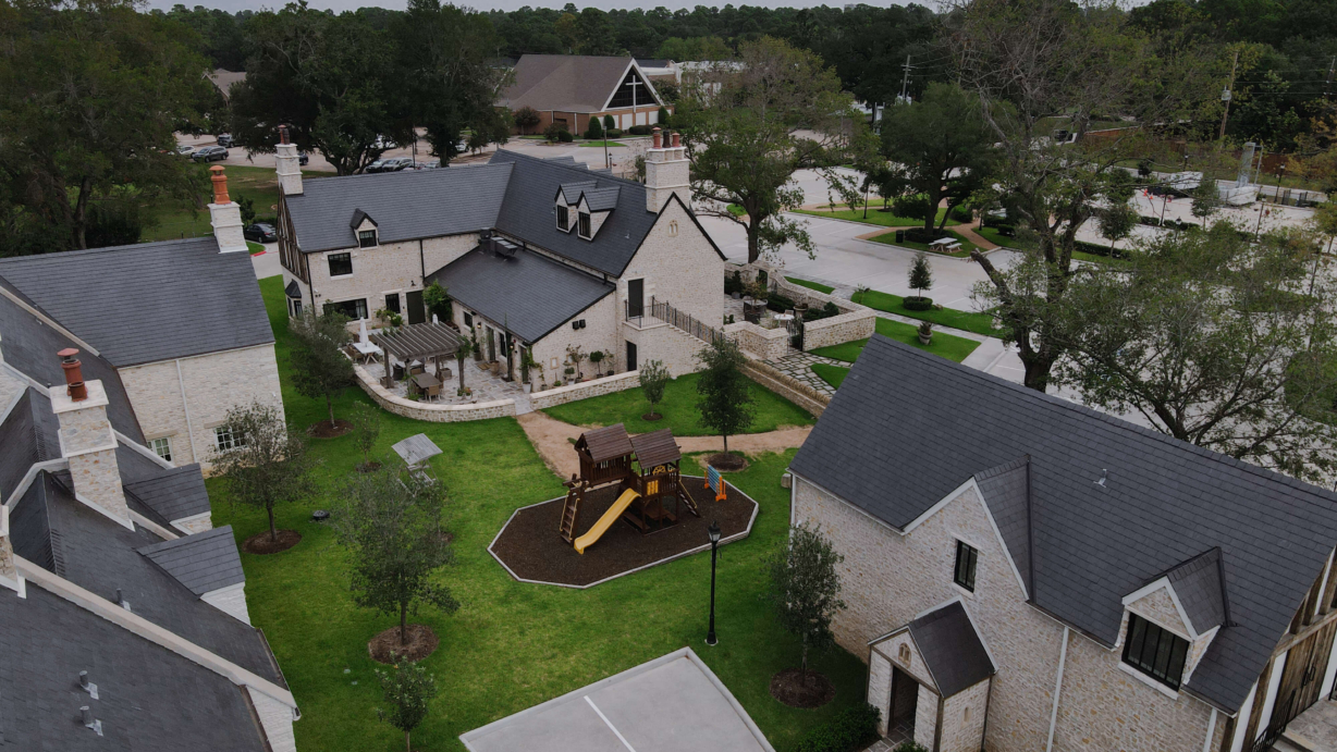 Trowbridge Village, cottages, Red Dog, playground